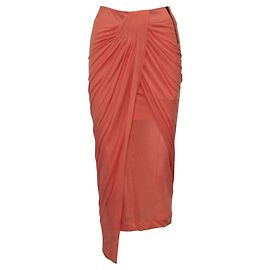 Helmut Lang Saia midi drapeada coral com cós de couro Laranja Coral
