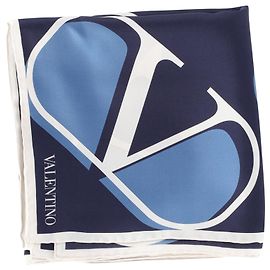 Sciarpa Logo V Valentino in Seta Blu Altro