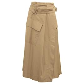 Vince-Vince High Rise Belted Midi Skirt in Brown Viscose -Brown