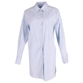 Msgm-MSGM Gestreiftes Hemdkleid mit Knopfleiste vorne aus blauer Baumwolle-Andere
