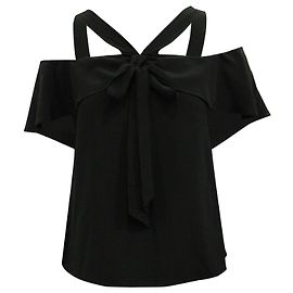 Top a spalla fredda Temperley London in seta nera Nero