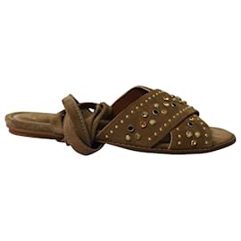 Maje-Maje Feminy Lace-up Studded Sandals in Brown Suede -Brown