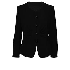 Armani-Black Striped Blazer with Pleatd at Front-Black