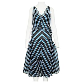 Fendi-Robe rayée bleue et noire-Bleu