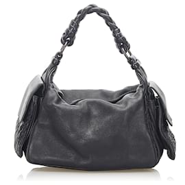 Bottega Veneta-Bottega Veneta Black Intrecciato Leather Shoulder Bag-Black