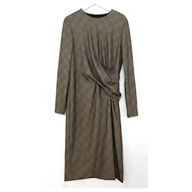Autre Marque-Sylo10 Plaid Ruched Side Dress-Brown