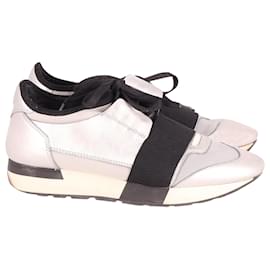 Balenciaga-Balenciaga Color Block Race Runners in Metallic Silver and Black Leather -Multiple colors