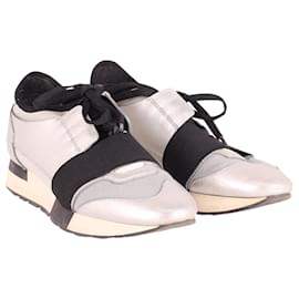 Balenciaga-Balenciaga Color Block Race Runners in Metallic Silver and Black Leather -Multiple colors
