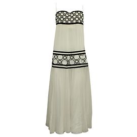 Tory Burch Vestido maxi de noite preto e branco sem alças Branco