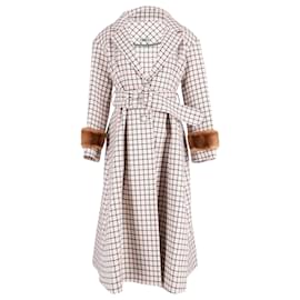 Fendi-Fendi Fur Trimmed Plaid Coat in Pink Wool-Pink