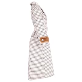 Fendi-Fendi Fur Trimmed Plaid Coat in Pink Wool-Pink