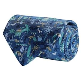 Salvatore Ferragamo-Salvatore Ferragamo Paradise-Print Silk Necktie-Blue