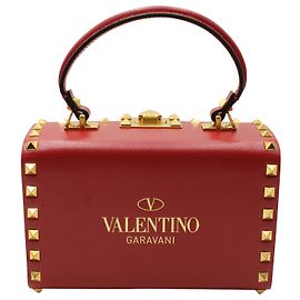 Borsa Valentino Rockstud Box in Pelle di vitello Granato Rosso Pelle Rosso