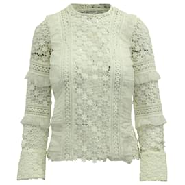 Self portrait-Self-Portrait Lace Long Sleeve Blouse in White Polyester -White