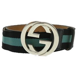 GUCCI Sherry Line Soho Gürtel Schwarz Hellblau Auth2760 Schwarz Hellblau