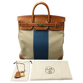 Hermès-Hermes Birkin HAC Flag 50 Tote Bag in Brown and Blue Canvas -Multiple colors