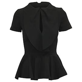 Alexander Mcqueen-Alexander McQueen Blusa Peplum de cetim e crepe com babados em seda artificial preta-Preto