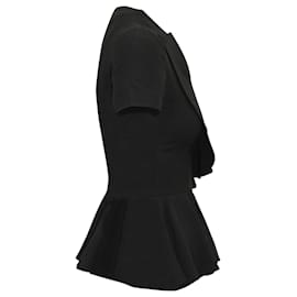 Alexander Mcqueen-Alexander McQueen Blusa Peplum de cetim e crepe com babados em seda artificial preta-Preto