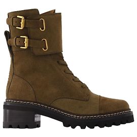 See by Chloé Mallory Boots in Kaki Suede Green Khaki
