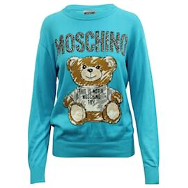 Moschino-Felpa Moschino Teddy Bear in Cotone Blu-Blu
