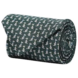 Salvatore Ferragamo-Dog-Print Silk Necktie-Green