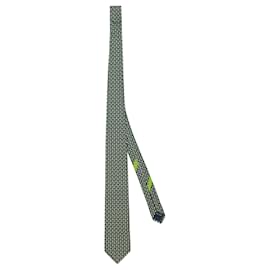 Salvatore Ferragamo-Dog-Print Silk Necktie-Green