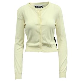Moschino Cardigan de malha embelezada com laço em creme e poliamida preta Outro Impressão em python