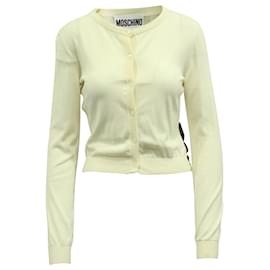 Moschino-Moschino Bow Embellished Knit Cardigan in Cream and Black Polyamide-Multiple colors