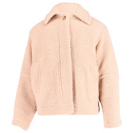 Vince Button-Front Sherpa Jacket in Beige Polyester Brown Beige