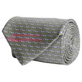 Salvatore Ferragamo-Dolphin-Print  Silk Necktie-Pink