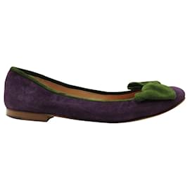 Kate Spade-Purple Suede Ballerinas with Green Bow-Purple
