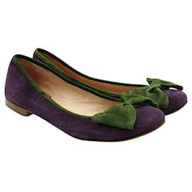 Kate Spade-Purple Suede Ballerinas with Green Bow-Purple