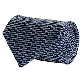 Salvatore Ferragamo-Alligator-Print Silk Necktie-Blue