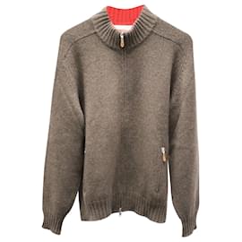 Brunello Cucinelli-Brunello Cucinelli Ribbed Zipped Sweater in Brown Cashmere-Brown