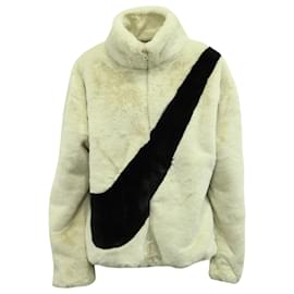 Nike-Nike Big Swoosh Jacket in Cream Faux Fur -White,Cream