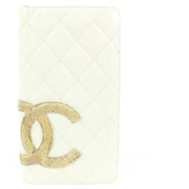 Chanel-White Quilted Leather Cambon Yen Bifold Long Wallet-Other