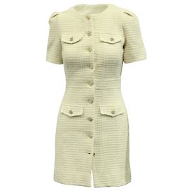 Maje Robe Rillio Bouclé Tweed En Coton Ecru Blanc Écru