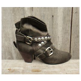 Botas Western Ash Castanho Escuro Couro e Tecido 37 Castanho escuro
