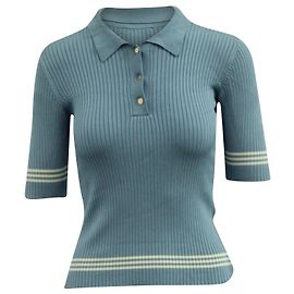 Sandro Eleonore Rippstrickpullover im Polo-Stil aus hellblauer Viskose Blau Hellblau