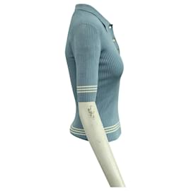 Sandro-Sandro Eleonore Polo Style Rib-knit Sweater In Light Blue Viscose-Blue,Light blue