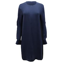 Sportmax-Mini-robe à manches longues et fermeture éclair sur le devant Sportmax en soie bleu marine-Bleu,Bleu Marine