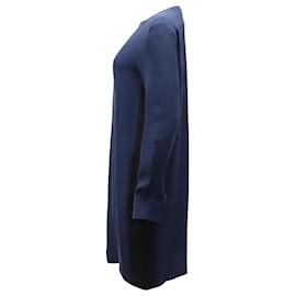 Sportmax-Sportmax Front Zip Long Sleeve Mini Dress in Navy Blue Silk-Blue,Navy blue