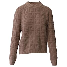 Fendi-Fendi FF Motif Roll Neck Sweater in Brown Polyamide-Brown