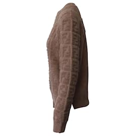 Fendi-Fendi FF Motif Roll Neck Sweater in Brown Polyamide-Brown