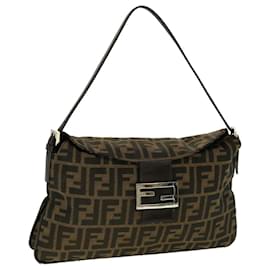 Fendi-FENDI Zucca Canvas Mamma Baguette Shoulder Bag Brown Black Auth rd2257-Brown,Black