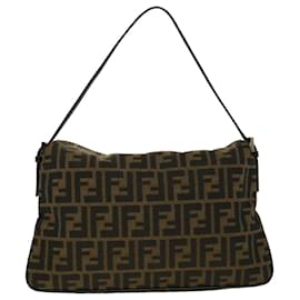 Fendi-FENDI Zucca Canvas Mamma Baguette Shoulder Bag Brown Black Auth rd2257-Brown,Black