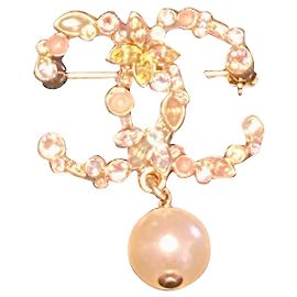 Broche Chanel CC papillon perle Multicolore