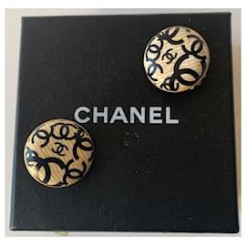 Chanel-Boucles d'oreilles-Noir,Beige