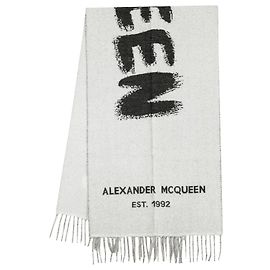 Alexander Mcqueen Sciarpa Biker Graffiti in Lana Nera e Avorio Bianco