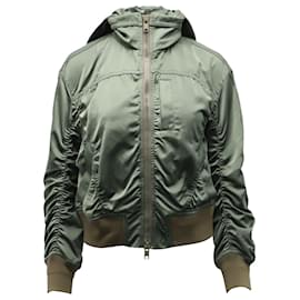 Vince-Vince Bomber Jacket with Hood in Green Khaki Polyester-Green
